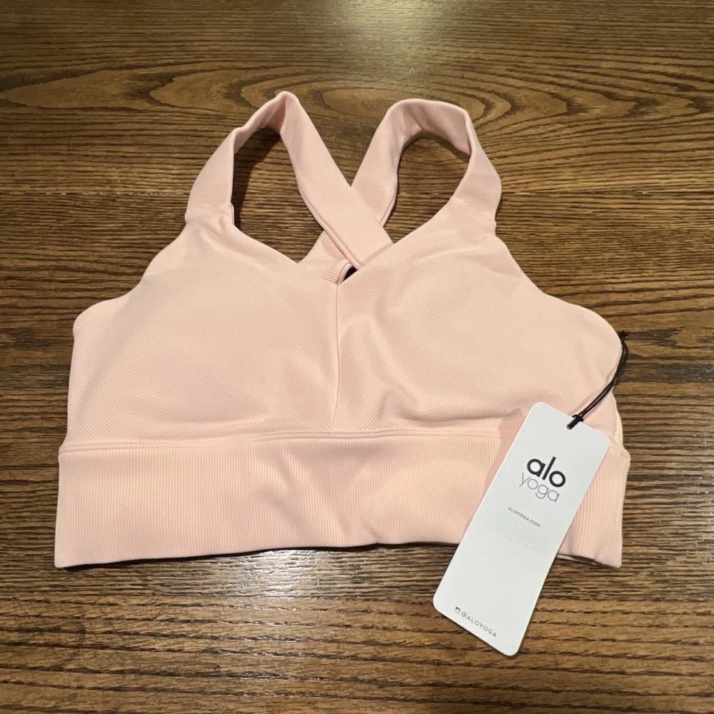 Alo Yoga EMULATE BRA Peachy Glow Size L new with tags
